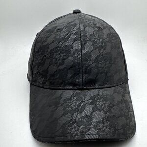 Bebe Brand Hat Cap Strap Back AOP Allover Lace Look Black Adjustable